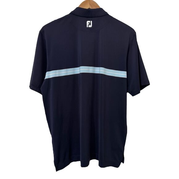 FootJoy Mens Size Large Navy Striped Performance Polo Shirt Havana Country Club - Picture 5 of 8